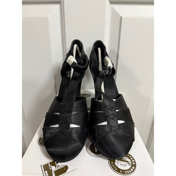 Aris Allen Women's 1930s‎ Black Satin Low Heel Dance Shoes Closed Round Toe 9.5 - Picture 1 of 7